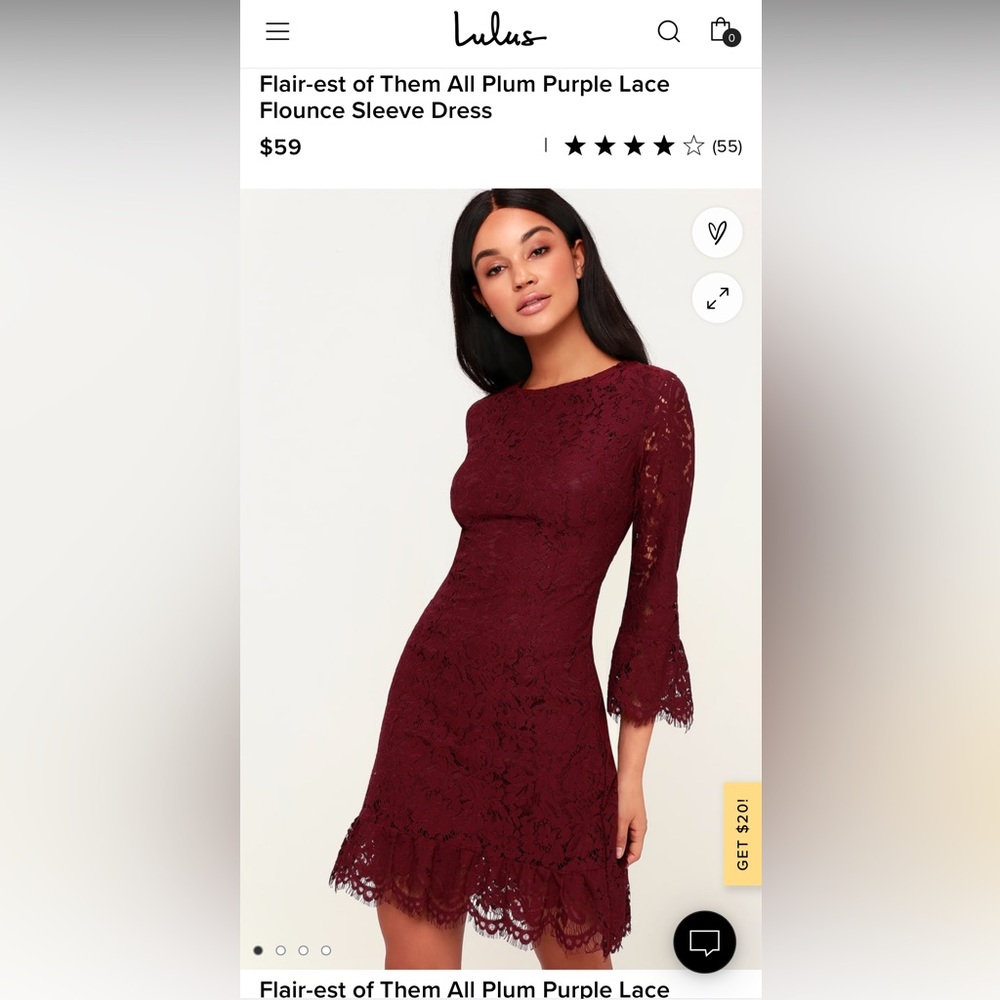 Lulus Flair-est of Them All Plum Purple Lace Flounce Sleeve Dress